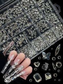 KIRAME 24-Slot DIY Nail Art Rhinestone Kit - 20pcs High Gloss Rhinestones Of Each Color With 1 Rhinestone Drill Pen, Nail Gems, Nail Salon, Home Manicure, Nail Art Supplies, Christmas, New Year, Valentine's Day, Mother's Day, Holiday Gift, Suitable For Handicrafts, Clothing, Fabrics, Shoes, Glass Products, Jewelry Making - Multi-Size Sparkling Decor - White - View 6