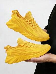 男士街头风针织套脚运动鞋，超透气轻便休闲鞋，都市生活方式之选 - 黃色 - 查看 4