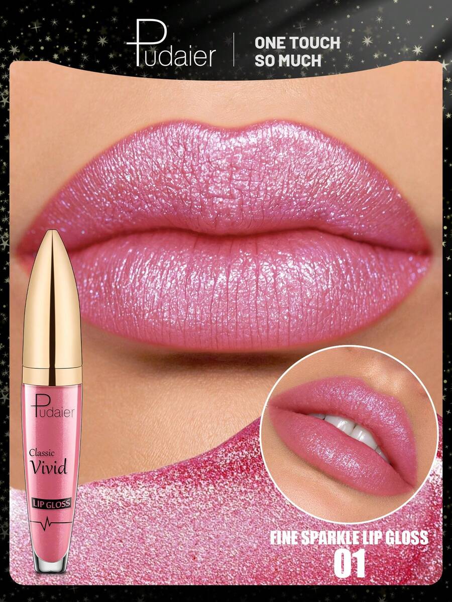 Pudaier 1pc Shimmering Lip Gloss, Waterproof & Long-Lasting, Creates Radiant Alluring Makeup Look, Suitable For All Skin Tones, Great For Music Festivals, Parties, And Valentine's Day Gifts - 01 - View 1