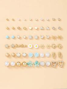 30 paires/set de boucles d'oreilles à tige assorties mignonnes avec motifs de marguerite, nœud, flocon de neige. Ensemble de boucles d'oreilles polyvalent pour femmes, convenant pour un usage quotidien, décontracté, rendez-vous, voyage, vacances, cadeau pour les amis - Multicolore - Voir 7