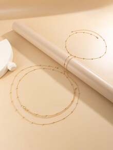 2pcs Minimalist Chain Bikini Body Chain, Sexy Beach Holiday Party Club Accessories (Beaded Chain Length Customized According To Size, Bead Quantity May Vary) - Yellow Gold - View 5