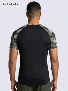 Men's Fitness Compression Shirt, Black Camouflage Sports T-Shirt, Elastic Breathable Quick-Dry, Suitable For Training, Running, Basketball And Daily Wear - Multicolor - View 3