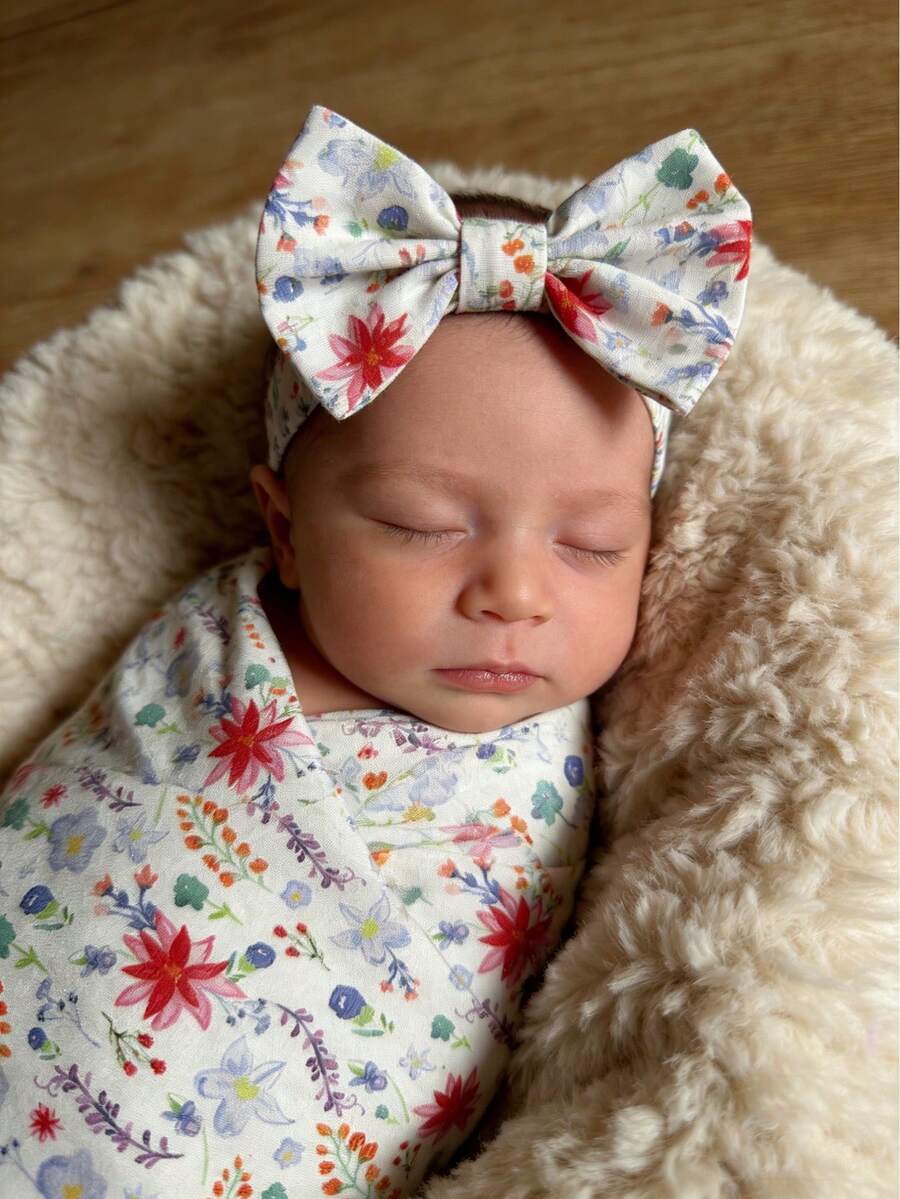 Bộ chăn quấn và băng đô cho trẻ sơ sinh 80x80cm, chăn quấn em bé. - Nhiều màu - Xem 1