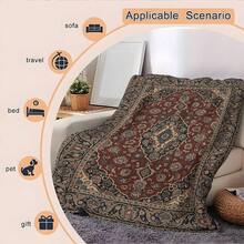 Digitally Printed Flannel Blanket, Featuring A Red Persian Carpet Design With Floral And Geometric Patterns In The Center.This Soft And Warm Blanket Is Reusable And Perfect For Use On The Sofa, In The Office, On The Bed, Or While Camping - Nhiều màu - Xem 10