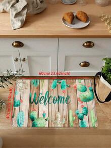 1 pieza Alfombra de cocina con patrón de hoja de eucalipto y grano de madera vintage WELCOME, tapete de cocina con alivio de presión, material absorbente y resistente al aceite, cómodo para estar de pie y caminar, tapete de pie para cocina, tapete de piso de cocina, alfombra a rayas, alfombra pequeña de cocina, tapete de entrada, suministros de cocina, decoración de cocina, juego de cocina, tapete de espuma - Multicolor - Ver 14