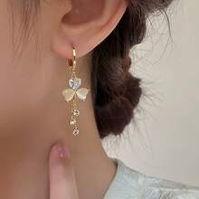 1 đôi, kiểu dáng thanh lịch, thiết kế hoa độc đáo và sang trọng, đính đá thủy tinh nhân tạo với tua rua, bông tai thời trang phù hợp cho phụ nữ khi khiêu vũ hàng ngày, dự tiệc, lễ hội và các buổi tụ họp. - Vàng - Xem 1