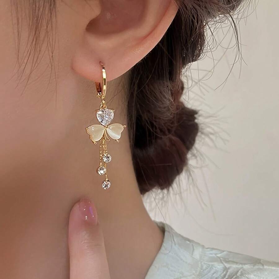 1 đôi, kiểu dáng thanh lịch, thiết kế hoa độc đáo và sang trọng, đính đá thủy tinh nhân tạo với tua rua, bông tai thời trang phù hợp cho phụ nữ khi khiêu vũ hàng ngày, dự tiệc, lễ hội và các buổi tụ họp. - Vàng - Xem 1