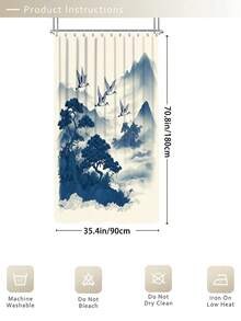 1/3/4 件套山鹤水彩浴室浴帘套装，新款中式风格，包含 12 个挂钩，72 英寸 x 72 英寸，另附马桶盖、浴垫和地毯。采用优质涤纶面料，可水洗且防霉，适用于节日装饰、浴室、房间、卧室装饰、浴室配件、厨房装饰、西式卧室窗帘、西式住宅以及母亲节主题装饰。 - 山鳥 - 查看 13