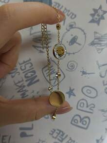 1 pieza Brazalete de disco con letra de lujo francés lleno de rhinestones, cadena delicada chapada en cobre, accesorio elegante y versátil para el día a día - Pulsera de circonitas con forma de herradura - Ver 4