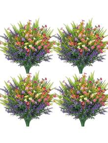 27pcs Artificial Lavender And Boston Fern With Wildflowers, UV Resistant Faux Plants For Summer, Suitable For Hanging Baskets, Porch, Farmhouse Decor, Hanging Flower Boxes, Windowsills, Weddings, Indoor Decoration, Window Frames, Garden Plant Decor - Multicolor - View 2