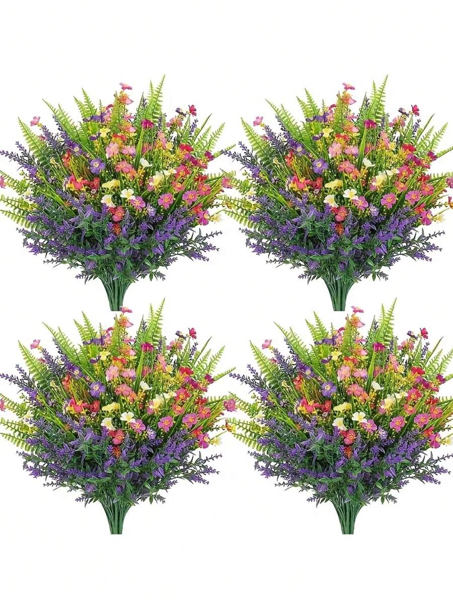 27pcs Artificial Lavender And Boston Fern With Wildflowers, UV Resistant Faux Plants For Summer, Suitable For Hanging Baskets, Porch, Farmhouse Decor, Hanging Flower Boxes, Windowsills, Weddings, Indoor Decoration, Window Frames, Garden Plant Decor