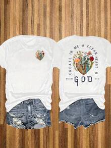 Women's Plus Size Christian T-Shirt - 180g Heavyweight T-Shirt With Bible Verses, Featuring Psalm 51:10 And The Words "Pray For Me/In Jesus' Name," Double-Sided Short-Sleeved Round-Neck Church Apparel, Suitable For Church, Prayer Gatherings, And Everyday Casual Wear, Machine Washable, Summer Breathable - trắng - Xem 1