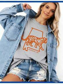 Auburn Shirt, Town Of Auburn Shirt, Saturdays In Auburn Shirt220G Heavyweight% Cotton-Shirt. With Print Pattern, Suitable Girls And Wo's Short Sved Round Neck Inspirational Shirt, Cute Aesthetic Y2K Style Summer Top, Suitable Outdoor, Family, Work Or Street Wear Casual Loose Daily-Shirt - Xám - Xem 4
