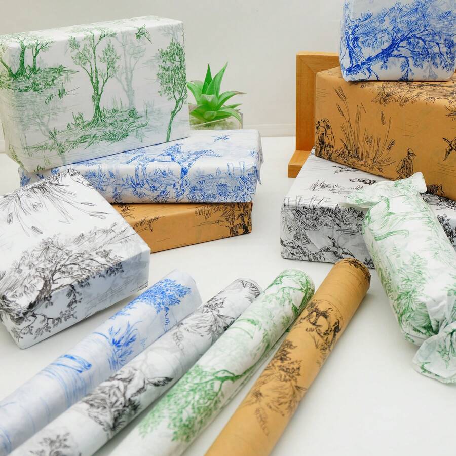 19.69 x 13.78 英寸复古狩猎图案半透明薄纸，可用作礼品包装纸、生日派对装饰纸、礼盒包装纸，可打印薄纸，适用于 DIY 装饰、花束包装、婚礼装饰、母亲节、毕业典礼、仲夏节等场合。 - 查看 1