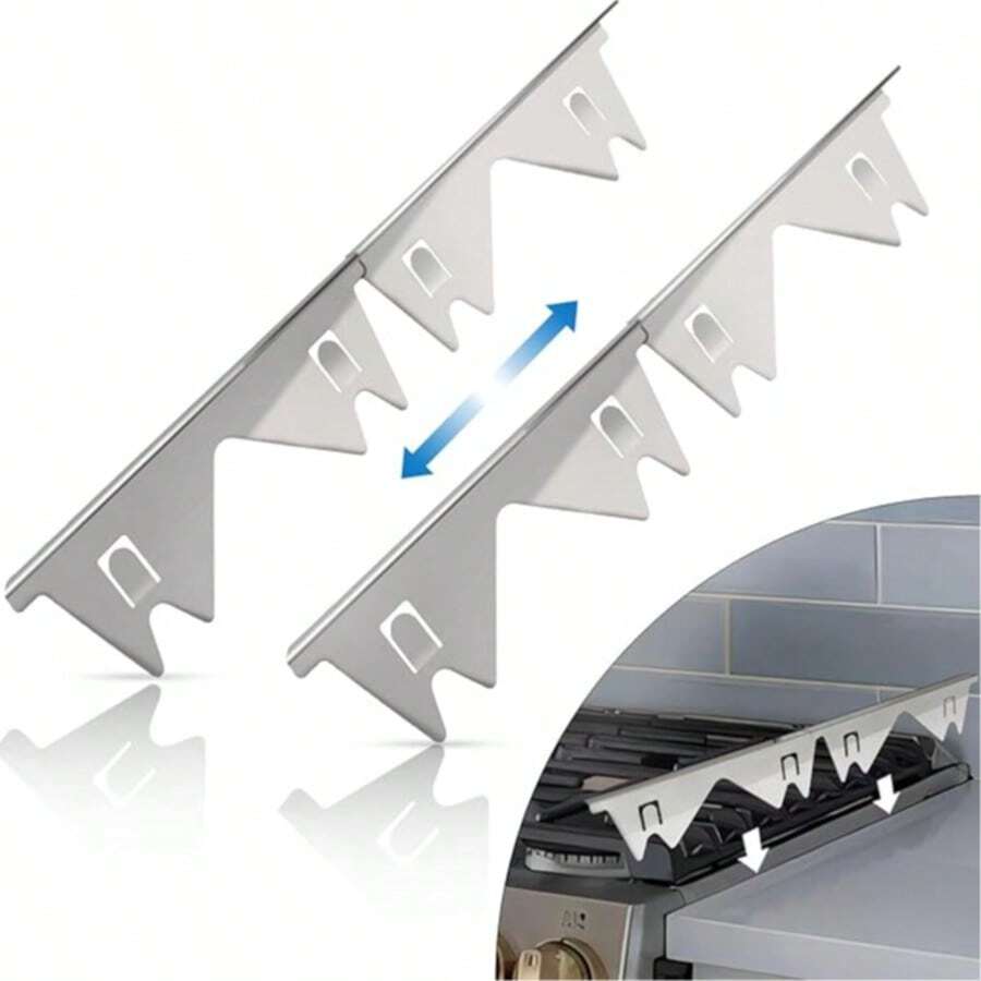 2pcs Stainless Steel Stove Gap Cover Plates, Adjustable Length 13.8 To 27.5 Inches, Width 0.79 Inch, ALMCALS Stove Trim Kit, Heat Resistant Stove Top Protector - View 1