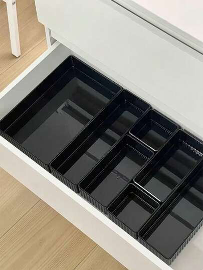2/4/6/7/10 Stück Mehrzweck Schwarze Make-up Aufbewahrungsbox Set, geeignet zum Organisieren von Parfüms, Hautpflege und Kosmetik. Transparentes Facheinteilungsdesign, ideal zum Aufbewahren von Tonern und Proben.