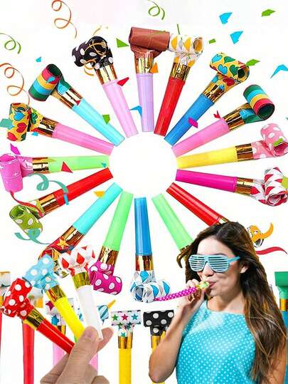 20 chiếc còi thổi tiệc, đồ chơi tạo tiếng ồn vui nhộn, còi sinh nhật nhiều màu sắc, còi hình rồng hoạt hình màu ngẫu nhiên, quà tặng tiệc tùng (cuộn giấy nhiều màu), thích hợp cho các bữa tiệc, lễ hội, tiệc tựu trường và các dịp khác.