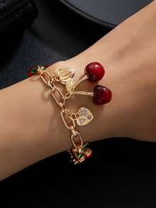 Pulsera con colgante de cereza con forma de corazón, estilo Mori, personalizada y de moda, con efecto dopamina - Multicolor - Ver 5