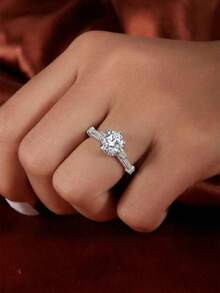 Nhẫn bạc 925 đính đá Moissanite 2.0CT, thích hợp làm quà cầu hôn, kỷ niệm, quà Valentine cho người yêu, thiết kế tối giản, đa năng, phù hợp đeo hàng ngày. - trắng - Xem 4