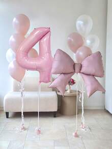 14pcs 40-Inch Pink Number Balloon Set, Large Pink Bow Foil Balloon, Pearl White & Light Pink Latex Balloons, 0-9 Number Shaped Balloons Suitable For Birthday Party, Baby Shower, Anniversary Decoration - Pink - View 4