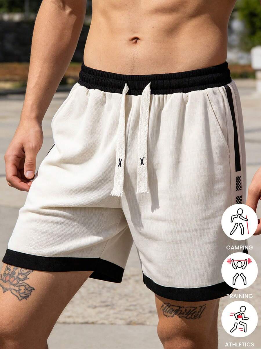 Men's Retro Streetwear Contrast Color Loose Casual Shorts Sports - White - View 1