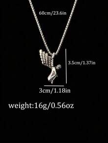 Men's Vintage Fallen Angel Wings Pendant Necklace, Stainless Steel Square Chain, Gothic Punk Hip Hop Street Style Jewelry, Retro Sitting Angel Wings Pendant, Suitable For Party, Nightclub, Daily Wear, Great Gift For Boyfriend Or Cool Guy - Silver - View 3