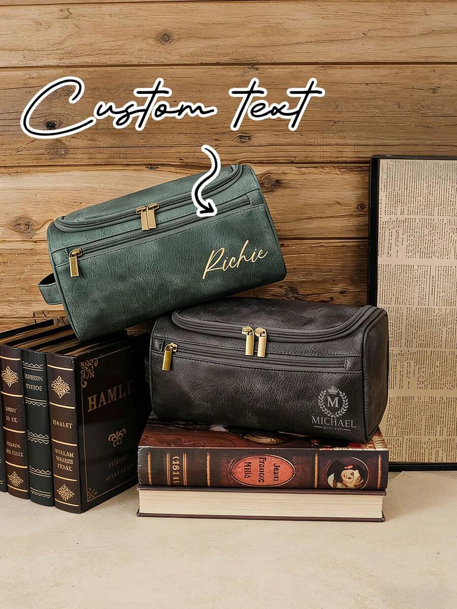 Personalized Toiletry Bag Set, Groomsman Gift, Father's Day Gift, Anniversary Gift, Laser Engraved Leather Travel Set (For Groomsmen Or Men), Men's Gift - Multicolor - View 1