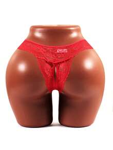 1pc Sexy Burgundy Lace Crotchless Panties For Women, Suitable For Outdoor Wear, Lace Thong - Red - View 1