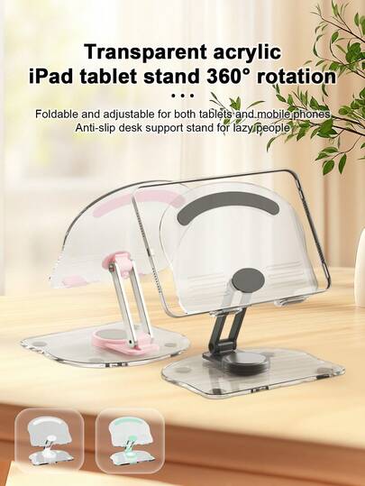 Transparenter Acryl Tablet Ständer, 360° drehbar und faltbar, universeller rutschfester Smartphone Tischhalter