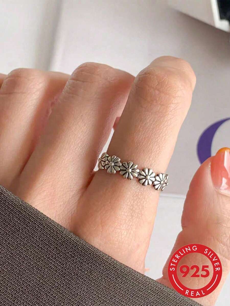 BALMORA 1枚925纯银复古简约可爱优雅小雏菊戒指，适合女性日常佩戴、派对配饰、情人节礼物