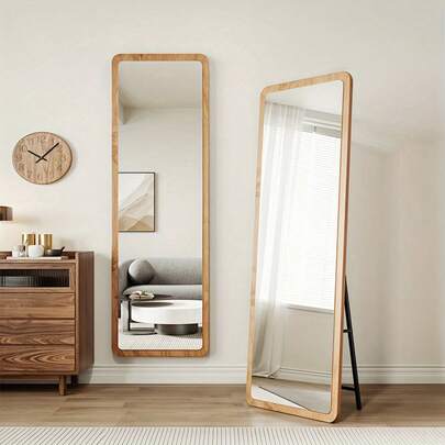 Bathroom Floor/Wall Mounted Makeup Mirror, Bedroom Dressing Mirror, Entryway Decorative Mirror, Bathroom Wooden Frame Large Mirror With Metal Stand 160cmx40cm