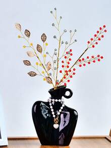 1pc Shiny Rhinestone Alloy Leaf Flower Branch Artificial Flower Fashion Crystal Decor Artificial Flower Holiday Gift Bouquet Durable No Maintenance Suitable For Wedding Decoration Home Tabletop Decor - Red - View 6