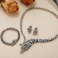 Conjunto de joyería de 5 piezas con reloj de mujer, diseño de leopardo y estrella con diamantes, reloj de cuarzo casual, elegante y versátil, adecuado para cumpleaños, Día de la Madre, regalo para la novia (sin caja) - Multicolor - Ver 3
