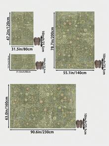 1 pieza Alfombra floral verde para sala de estar, adecuada para cocina, comedor, dormitorio, decoración de vacaciones, interior/exterior, oficina, vestíbulo, felpudo antideslizante, alfombra de baño, pasillo, estudio, alfombra para área de juegos - Verde - Ver 4