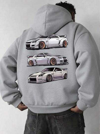 1件男士加大码卡通印花连帽衫，适合休闲外出和街头穿着，秋冬季卫衣