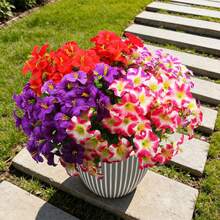 4 Color 8 Bunches Artificial Morning Glory Flowers With Eucalyptus Leaves, Outdoor Plastic Floral Decor For Balcony, Yard, Garden, Porch - Multicolor - View 8