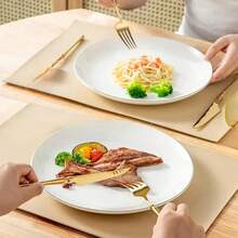 5/10/20/25/50pcs Premium Gold Rimmed Plastic Plates - Modern Minimalist Solid Color Gold Rim Round Plates, 7.5 Inch And 10.25 Inch Sizes, Suitable For Wedding Desserts, Appetizers, Parties, Banquets And Restaurants - White - View 2