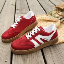 Women's New Flat Lace-Up Red Casual Outdoor Shoes, Fashion Versatile College Style Canvas Sneakers, Plus Size - Red - View 2