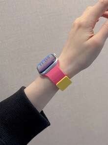 1条男女通用荔枝纹硅胶磁吸表带，兼容 42mm、38mm、40mm、41mm、44mm、45mm、46mm、49mm，时尚智能手表替换表带，适用于Series Ultra2、Ultra SE2、SE 11、10、9、8、7、6、5、4、3、2、1 - 彩色 - 查看 5