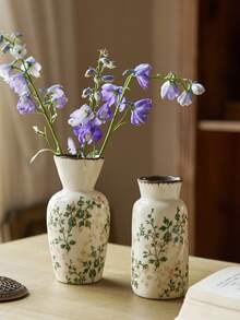 1pc/3pcs Handmade Vintage Garden Style Ceramic Vase, Crackle Glaze Design, White Base With Green Floral Pattern, Suitable For Indoor, Living Room, Kitchen, Tabletop, Windowsill, Dining Table Decor, Can Hold Fresh/Dried Flowers, Ideal Gift For Boyfriend/Girlfriend, Graduation, Ramadan, Holidays, Ramadan Decoration, Ramadan Blessings - Multicolor - View 10