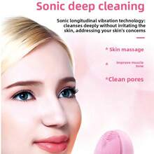 New Silicone Facial Cleansing Brush Electric Pore Cleaner Ultrasonic Face Massager For Deep Cleansing And Skin Rejuvenation With Soft Bristles And Waterproof Design Perfect For All Skin Types - Pink - View 5