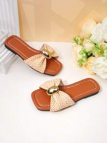 Girls' White Woven Strap Metal Buckle Sandals, Sweet Open Toe Casual Summer Children Shoes - Brown - View 7