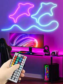 1pc Flexible RGB LED Neon Light Strip With Remote Control - Adjustable Color Neon Light For Bedroom, Sofa, Gaming Area And Home Theater Decor, Ideal For Holiday Decoration - Multi-color light - View 3