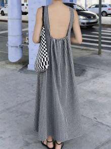 Đầm nữ kẻ caro thanh lịch, thích hợp cho kỳ nghỉ, bãi biển, mùa xuân/hè, kiểu dáng tối giản, đa năng, mang hơi hướng cổ điển và dự tiệc. - màu đen - Xem 2