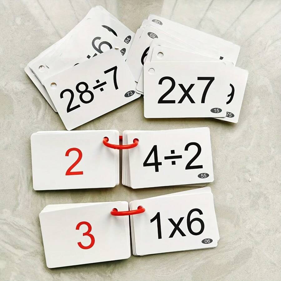 90pcs/Box Multiplication And Division Flash Cards - Math Formula Memory Aid To Improve Calculation Ability, Math Learning Cards, Interesting Design, High-Quality Printing, Arithmetic Learning, Teacher Resources - A - View 1