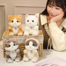 1个可爱毛绒猫咪玩偶，卡通柔软逼真的小猫毛绒玩偶，配有厨师围裙帽/心形项链，蓬松毛绒抱枕家居装饰，适合作为儿童生日礼物、节日派对礼物、房间装饰、桌面摆件、圣诞礼物和完美的节日礼物。 - 彩色 - 查看 10