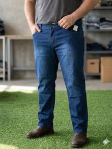 CHEN Men's Plus Size Jeans With Elastane, Traditional, Affordable, Comfortable, Large Size - 深色水洗藍 - 查看 1