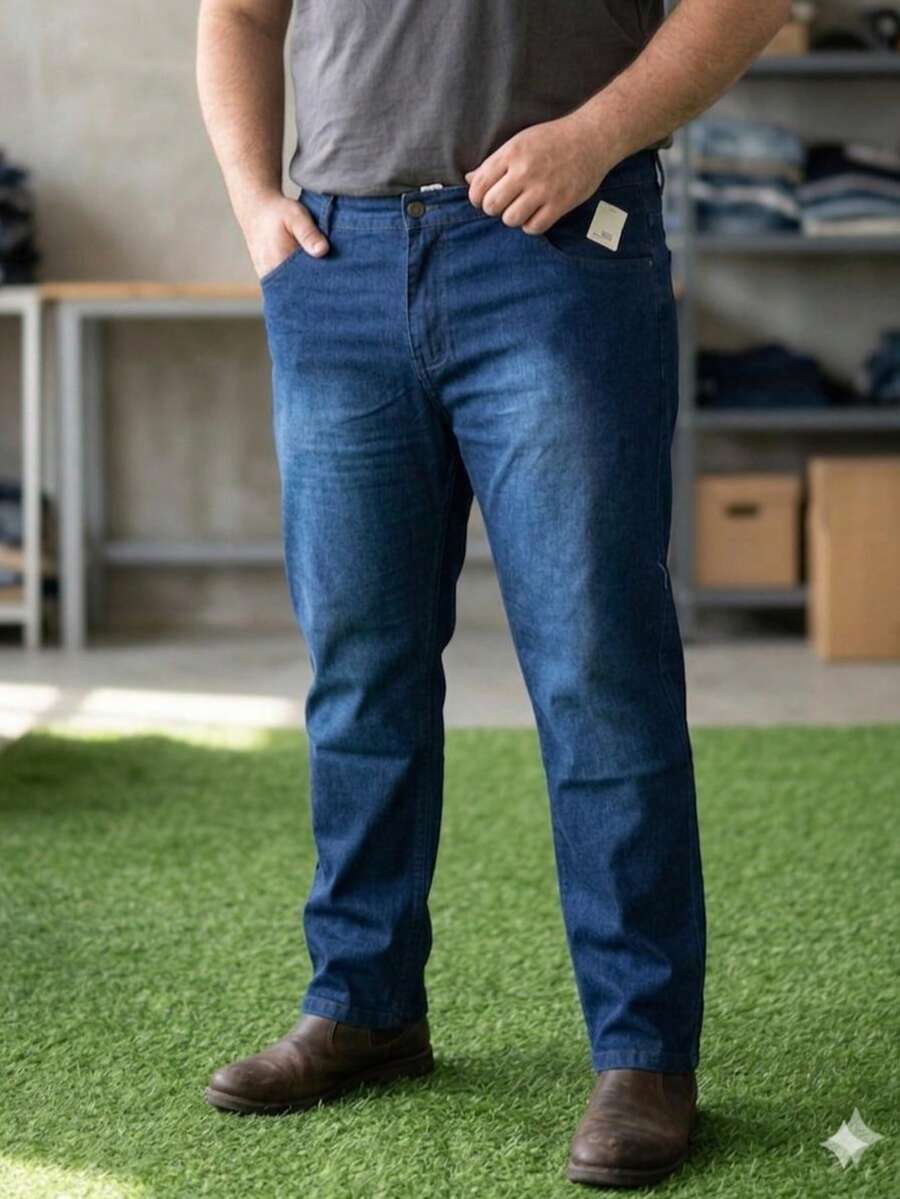 CHEN Men's Plus Size Jeans With Elastane, Traditional, Affordable, Comfortable, Large Size - 深色水洗藍 - 查看 1