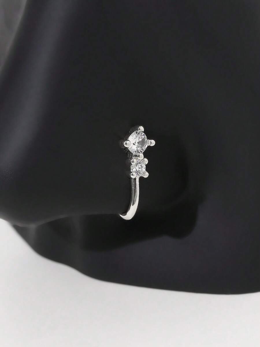 1 chiếc khuyên mũi giả mạ vàng tối giản đính đá Cubic Zirconia, kiểu kẹp không cần xỏ lỗ, thích hợp cho nữ đeo hàng ngày. - Bạc - Xem 1
