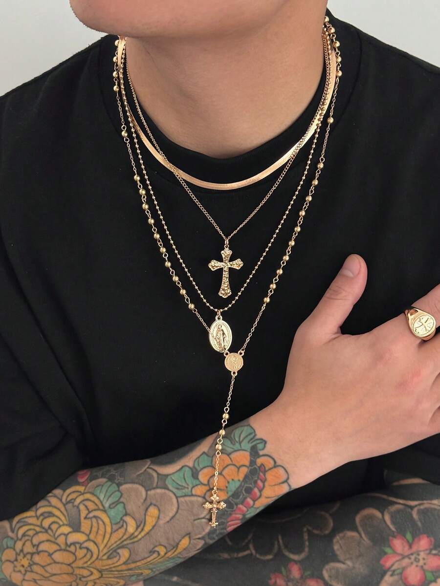 Bộ 4 chiếc dây chuyền mặt dây chuyền hình chữ Y đính hạt phong cách Gothic Punk, phong cách đường phố, thích hợp cho kỳ nghỉ, quà tặng thời trang đa năng cá nhân hóa cho cặp đôi.